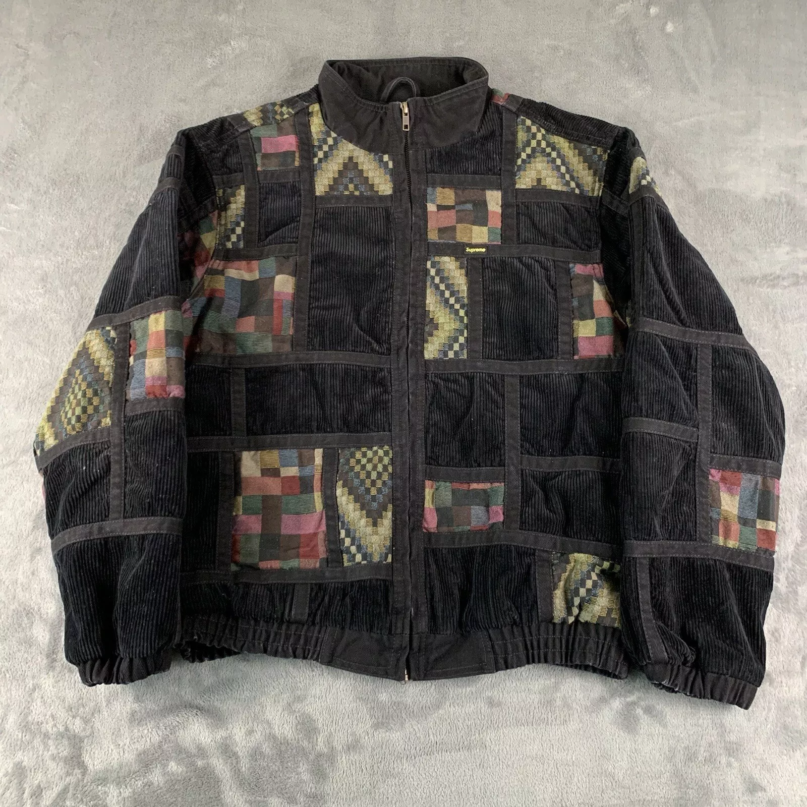 Supreme NY homme M patchwork boîte denim logo veste noire FW18 authentique