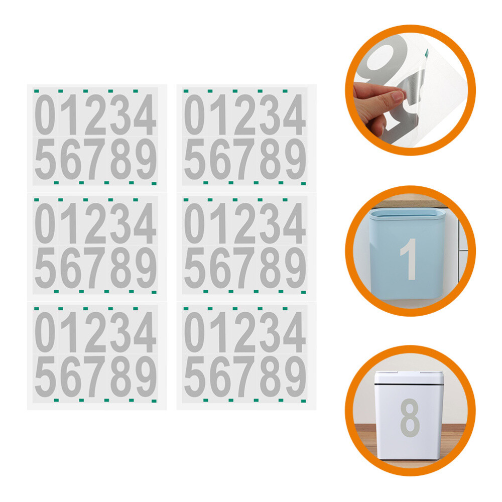 6 Sheets of Large Number Stickers Adhesive Numbers For Garbage Bins