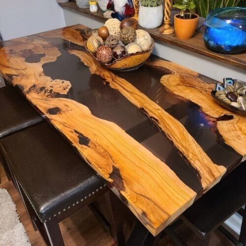 Epoxy Resin table With Black Resin ,Kitchen Counter Wooden Handmade Furniture