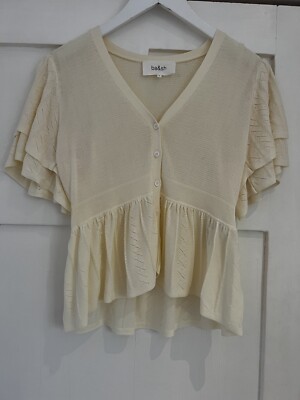 Bash Creme Kurzarm Acacio Pointelle Strick Cardigan Stil Oberteil Gr. 2