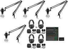4-Person Podcast Podcasting Recording Kit w/Mackie ProFX12 v3 Mixer Boom Arms