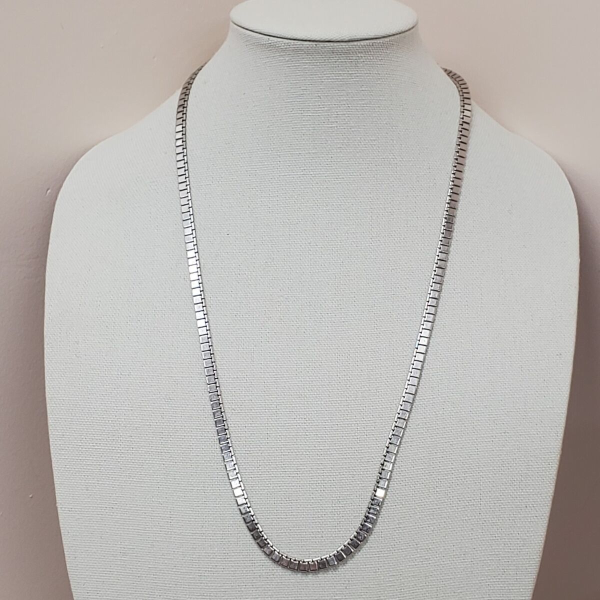Long vintage monet Signed silver Tone Flat Chain Link Long vintage monet Signed silver Tone Flat Chain Link