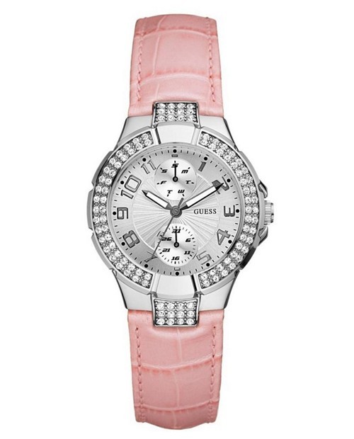 Pink Swarovski crystal Guess watch. Guess Crush Crystals Silver Dial Pink Rubber Strap Watch for  main image 4