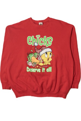 "Chicks Deserve It All" Tweety Bird Looney Tunes Ugly Christmas Sweater