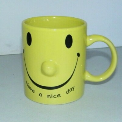 Vintage Smiling Face Coffee Mug With Protruding 3D Nose Have A Nice Day |  eBay