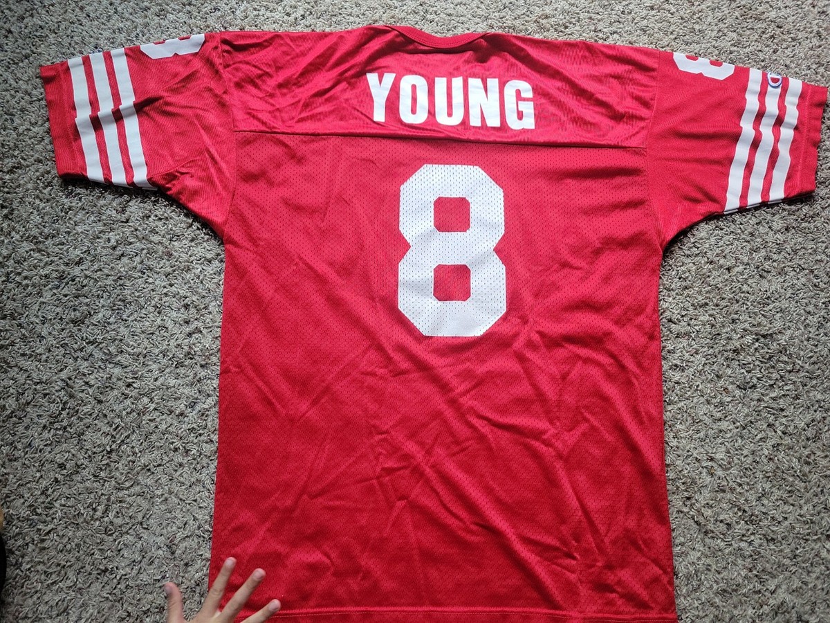 ユニフォーム Champion Steven Young 49ers NFL Jerseys San Francisco 49ers #8 Steve Young Football Jersey Men's SZ
