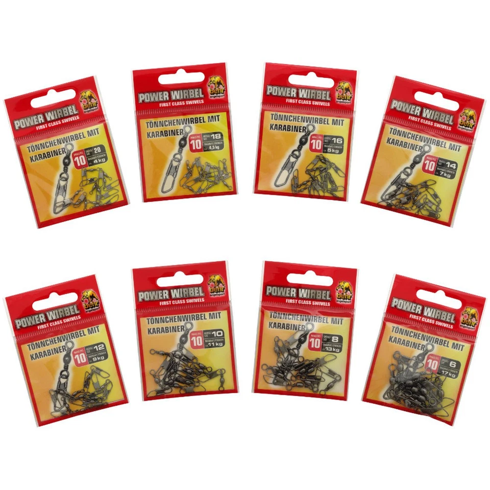 BEHR 10 Tönnchenwirbel mit Karabiner Wirbel Karabinerwirbel Angelwirbel Angelzubehör