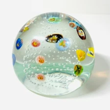 Murano Glass Paperweight Millefiori Controlled Bubbles Original Sticker