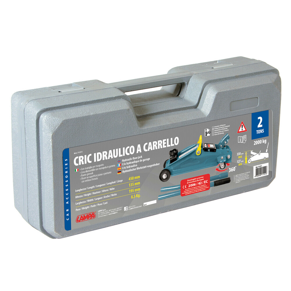Cric Crick Idraulico per Auto a Carrello Valigia Sollevatore Officina 2.000kg 1p - Miniatura 2