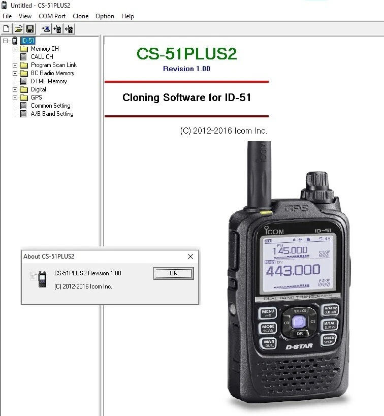 ICOM CS-51 CS51PLUS2 Rev. 1.0 PROGRAMMING AND CLONE SOFTWARE for 
