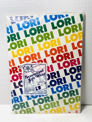NOS Vintage 1980 s LORI Gift Wrap Personalized Name Wrapping Paper Rainbow