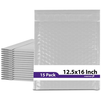 Fosmon [15 PACK] 12.5 x 16'' (12 x 15'' Usable size) Soft Shell Poly Bubble Mailer