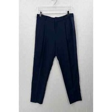 VINCE Pants Womens 10 Blue Pleated Tapered Tuxedo Satin Stripe Trouser