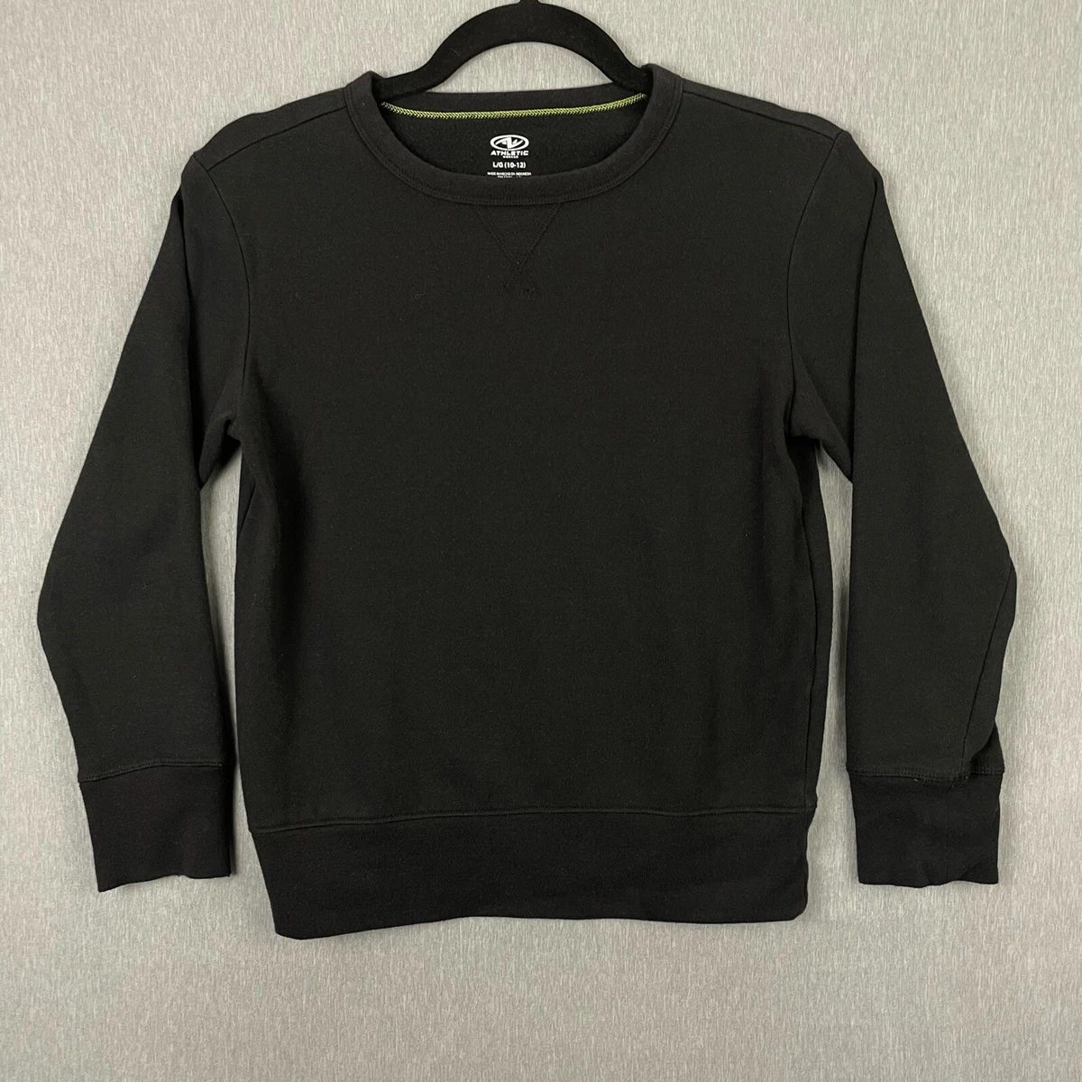 Athletic Works Crew Pullover Sweater Boys Large 10-12 Black Sweatshirt  Plain | eBay