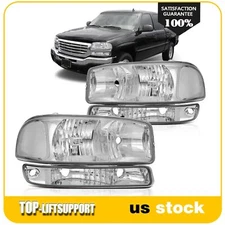 Fits 1999-2007 GMC Sierra 1500 2500 3500 Chrome Headlight Assembly+Bumper Lamps