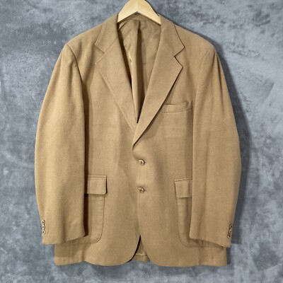 VTG 80s Gamated Clothing Blazer Mens 44 Beige Camel Hair Wool