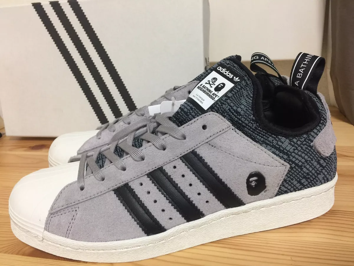 Adidas x bape x neighborhood superstar us9 A bathing rare logo shoes | eBay