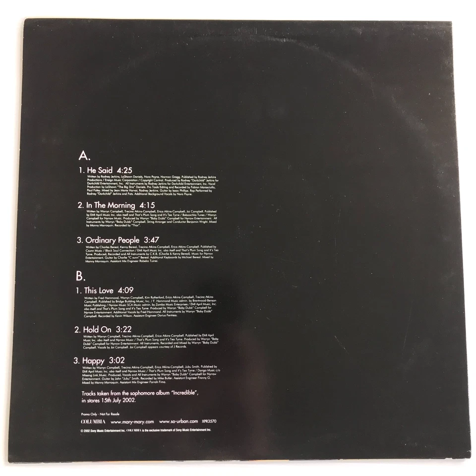 Mary Mary – Incredible UK Album Sampler Vinyl Promo *DL - Image 2 of 4