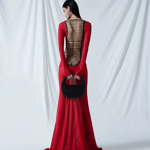 See-Through Mesh Maxi Bodycon Dress Party Evening Sheer Sexy Nightdress Women - Bild 13 von 26