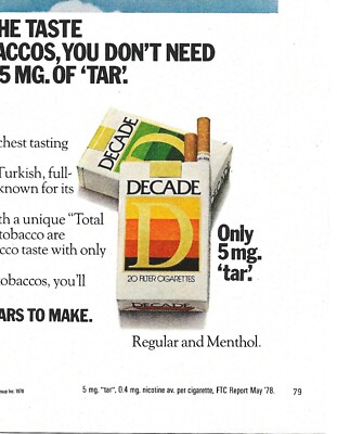 decade tobacco Rocky Patel Robusto (550)  Cigars Daily PRINT AD 1978 Decade Cigarettes