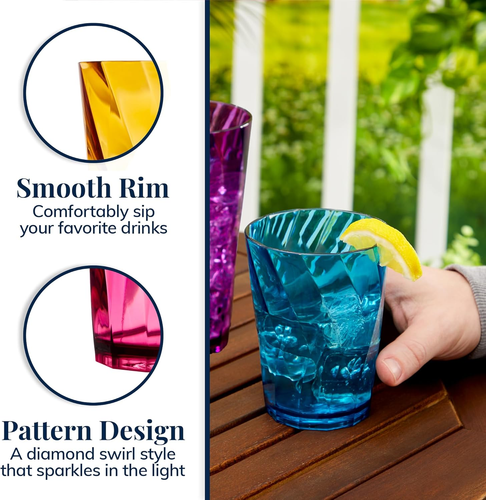Optix Plastic Reusable Drinking Glasses (Set of 16) 14Oz Rocks & 20Oz Water Cups - Picture 4 of 12