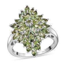3.20ctw Tanzanian Green Apatite Spray Ring Rhodium Plated Sterling Size 6