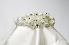 1st Communion Girl's Pearly Beads Crown Headband with Veil V443