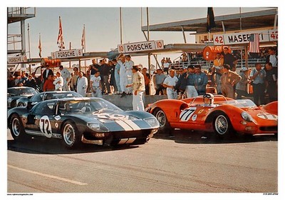 Vintage Le Mans Racing Ferrari GT40 Porsche Pit Lane Classic Cars Photo Reprint