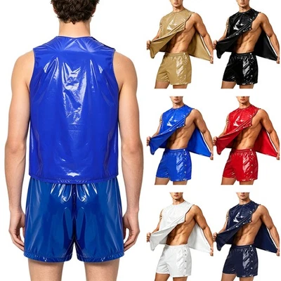 DE Herren wasserdichter Sportanzug Ärmelloses Tanktop und Boxershorts Clubwear - Bild 1 von 3