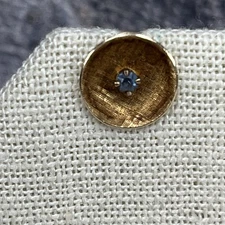 14K YELLOW GOLD ROUND Tie Tack Lapel Pin florentine with blue topaz stone
