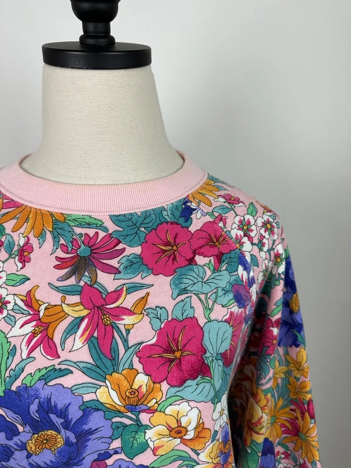 Sudadera Floral Vintage Años 90 Mujer Mediana Rosa Pastel Raglán Jardín Abuela Foto 3 de 4