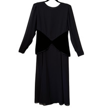 VTG Ursula of Switzerland Black Long Slv Dress W/Black Velvet Peplum Sz 8 Goth