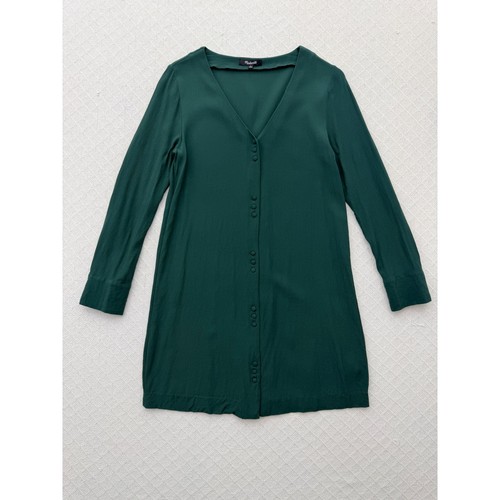 Madewell Novel Dress Long Sleeve Button Front Forest Green V-Neck Small