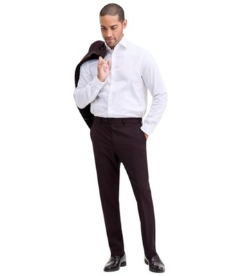 Ted Baker Mens Modern fit Dress Pants 42 / 30 Burgundy Red Solid Stretch Wool