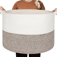 XXXLarge Blanket Basket - 22" x 22" x 14" Woven Cotton Rope Storage Basket