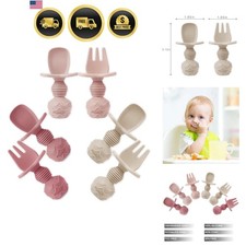 6 Pack Silicone Baby Spoons and Fork Feeding Set- Anti-Choke First Self Feedi...