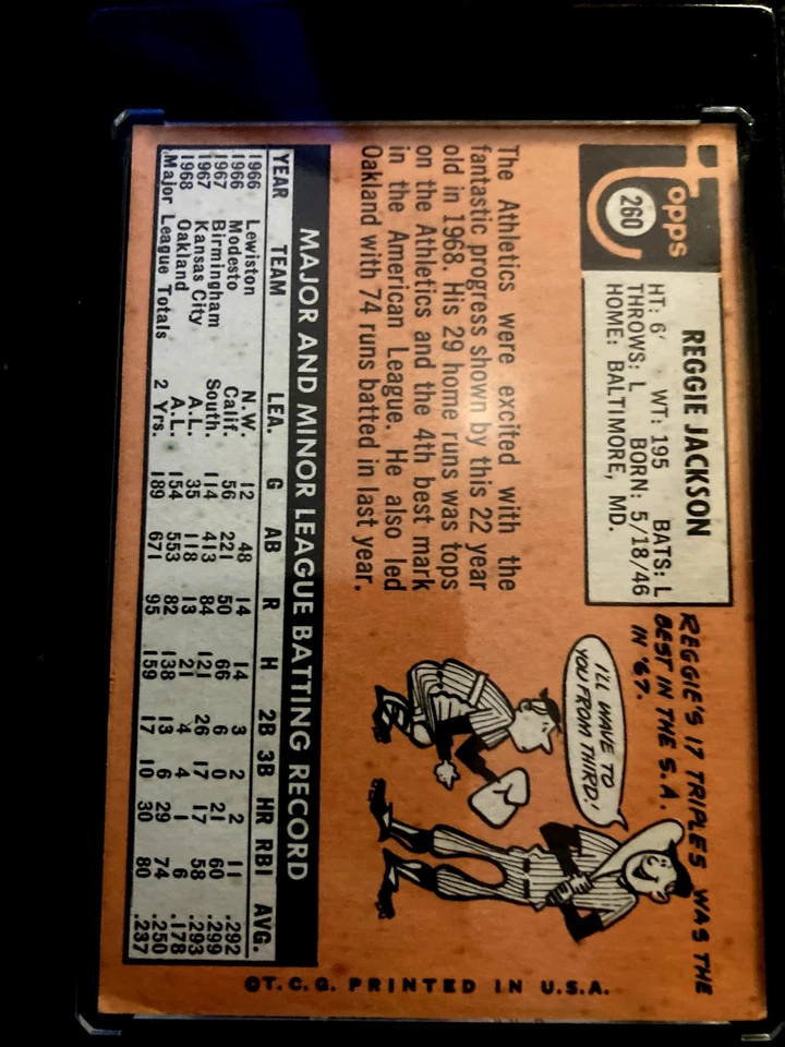 Tarjeta de béisbol 1969 Reggie Jackson Topps #260 Oakland Athletics novato H de la fama Foto 4 de 4
