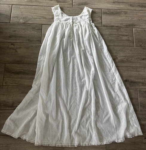 VTG Priamo x Neiman Marcus Cotton Nightie Nightgown Ivory Swiss Dot Lace Large
