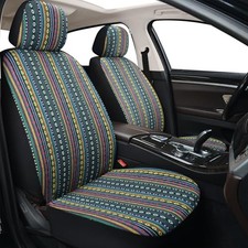 Baja Saddle Blanket Car Seat Covers Boho Striped Woven Covers  Front GREEN