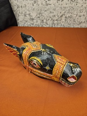 Vintage Wooden Lacquer Painted Horse Face Wall Hanging Home Decor