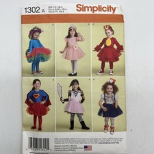 Simplicity 1302 Toddler Costumes With Leggings  Tutus Sizes 1/2-4 Uncut