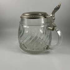 Vintage BMF Bierkrug, Bierseidel aus Glas mit Zinndeckel, 12 cm hoch - W-Germany