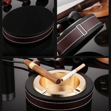 .Luxury Cigar Ashtray PU Leather Zinc Alloy Ashtrays Smoking Office Table