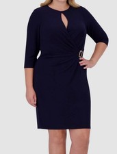 Jessica Howard Women's Blue Keyhole-Cutout Gathered-Waist Dress Plus Size 20W