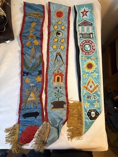 Large lot of 6 Sashes & 11 Aprons Antique/Vintage Knight's Templar Masonic Embr