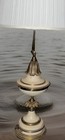 Vtg Stiffel Brass Cream Enamel Hollywood Regency Table Torchiere Lamp — photo 2
