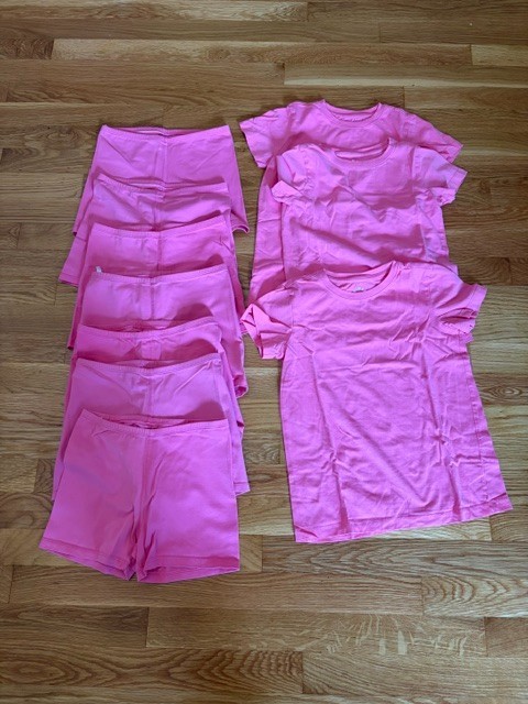 Lot of 3 Primary Pink T-Shirts Size 8-9 and 7 pairs of shorts Size 10