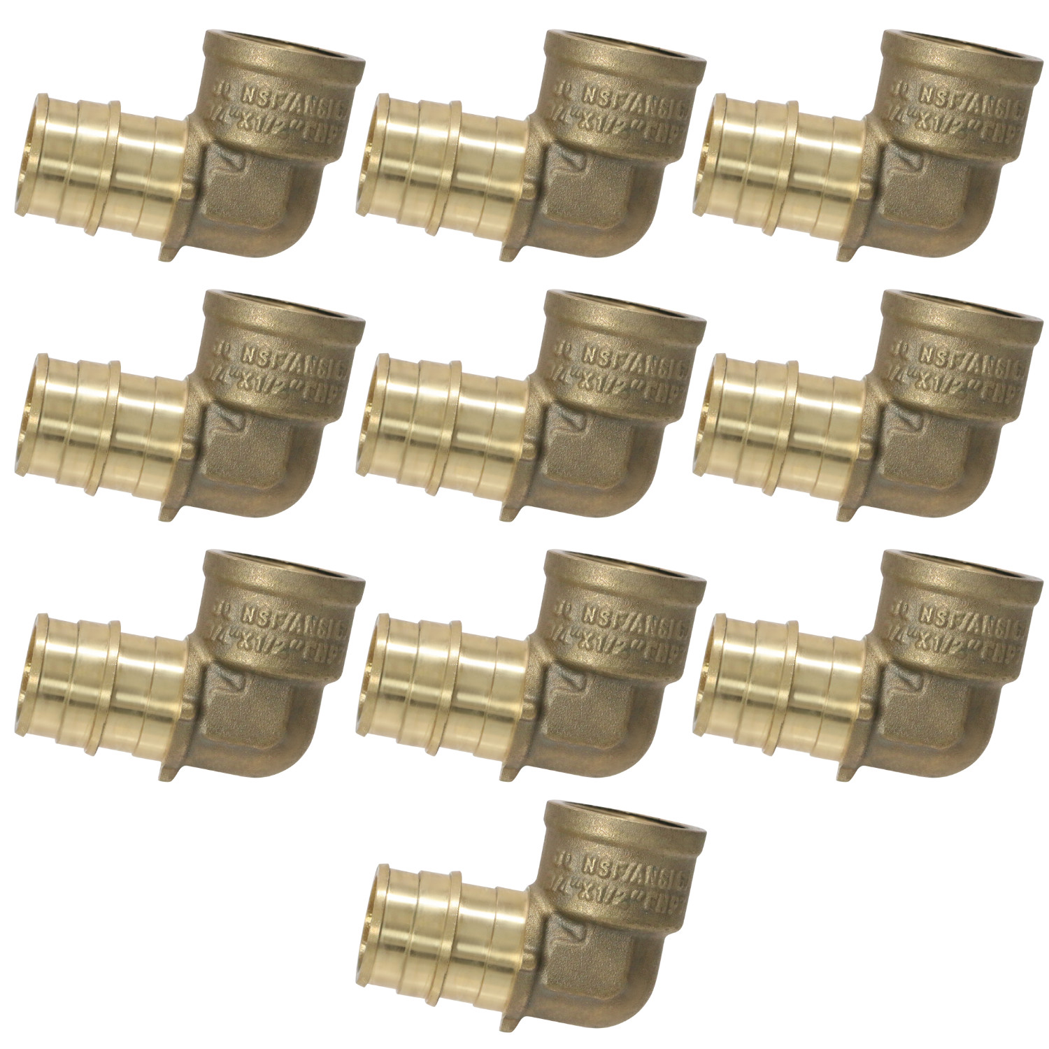 10 Pack XFITTING 3/4" Pex A X 1/2" Female Elbow, Expansion FNPT Elbow, Lead Free