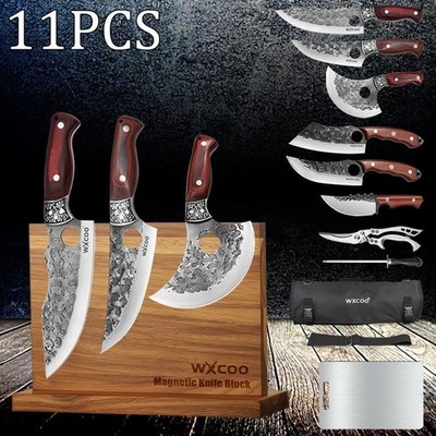 11PCS Professional Stainless Steel Kitchen Knife Set with Cleaver and Scissors