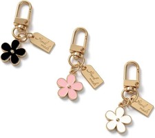 Flower Heart Faux Pearl Black Bag Charm Keychain for Purse Handbag